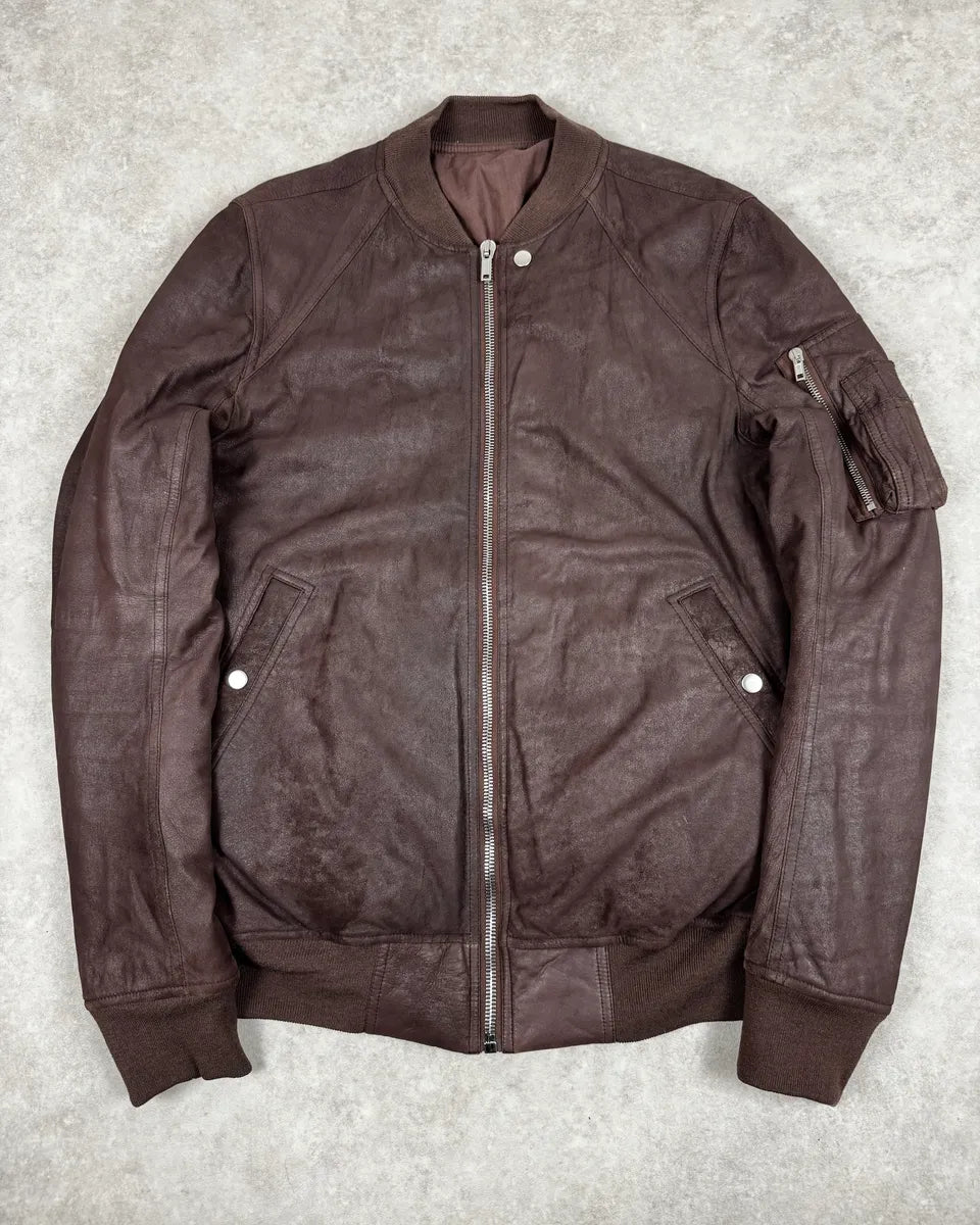 FW2018 Rick Owens Sisyphus Brown Lamb Leather Raisin Bomber Jacket ItSuTfQ 0