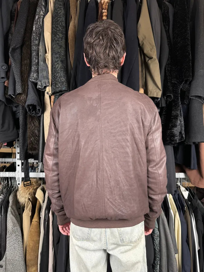 FW2018 Rick Owens Sisyphus Brown Lamb Leather Raisin Bomber Jacket ItSuTfQ 2