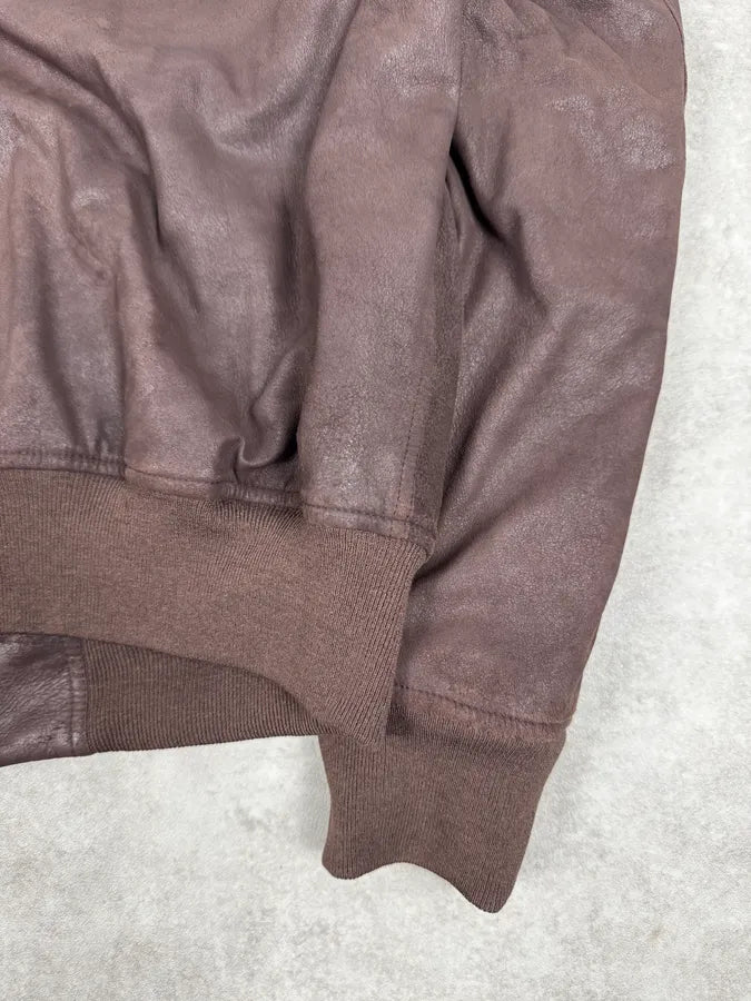 FW2018 Rick Owens Sisyphus Brown Lamb Leather Raisin Bomber Jacket ItSuTfQ 8