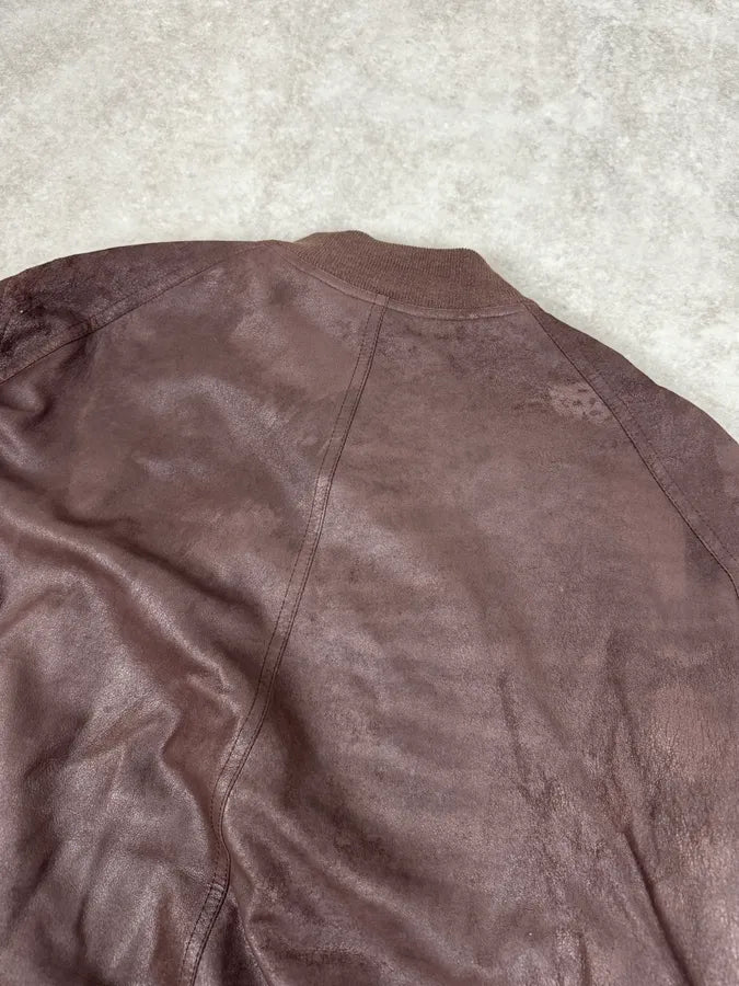 FW2018 Rick Owens Sisyphus Brown Lamb Leather Raisin Bomber Jacket ItSuTfQ 5