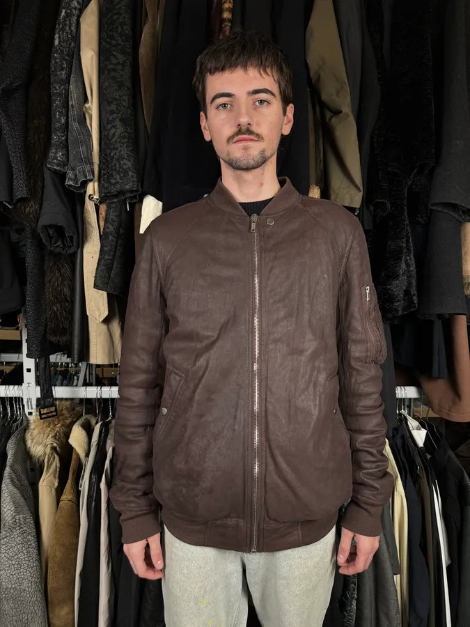 FW2018 Rick Owens Sisyphus Brown Lamb Leather Raisin Bomber Jacket FW2018 Rick Owens Sisyphus Brown Lamb Leather Raisin Bomber Jacket