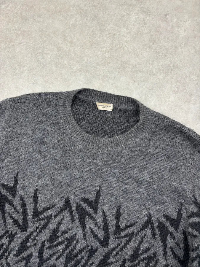 FW2018 Saint Laurent Black Wool Leaf Pattern Sweater HvzjIWK 3
