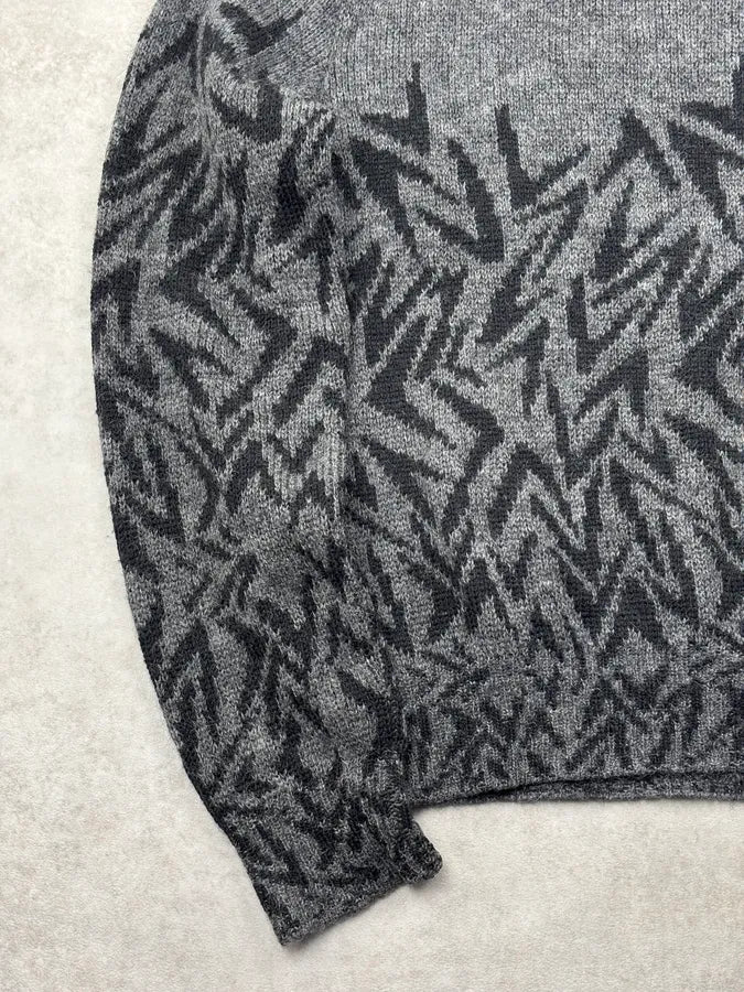 FW2018 Saint Laurent Black Wool Leaf Pattern Sweater HvzjIWK 6