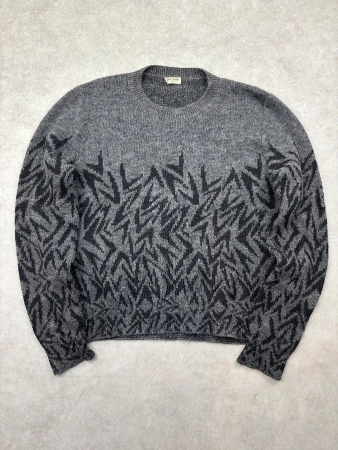 FW2018 Saint Laurent Black Wool Leaf Pattern Sweater HvzjIWK 0