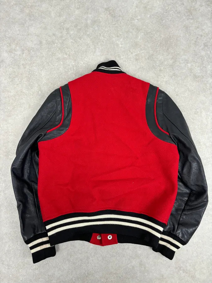 AW2018 Saint Laurent Red & Black Hybrid Leather Varsity Jacket  yOHiFNS 4