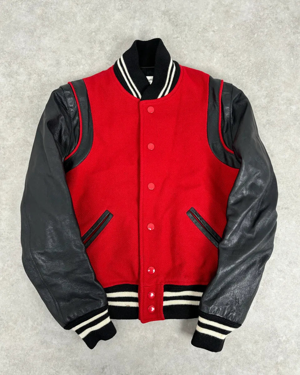 AW2018 Saint Laurent Red & Black Hybrid Leather Varsity Jacket  yOHiFNS 0