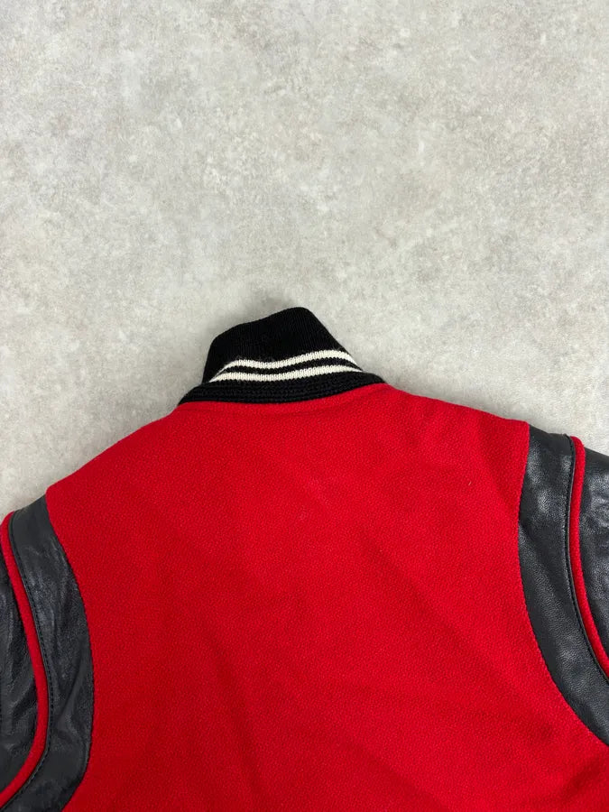 AW2018 Saint Laurent Red & Black Hybrid Leather Varsity Jacket  yOHiFNS 5