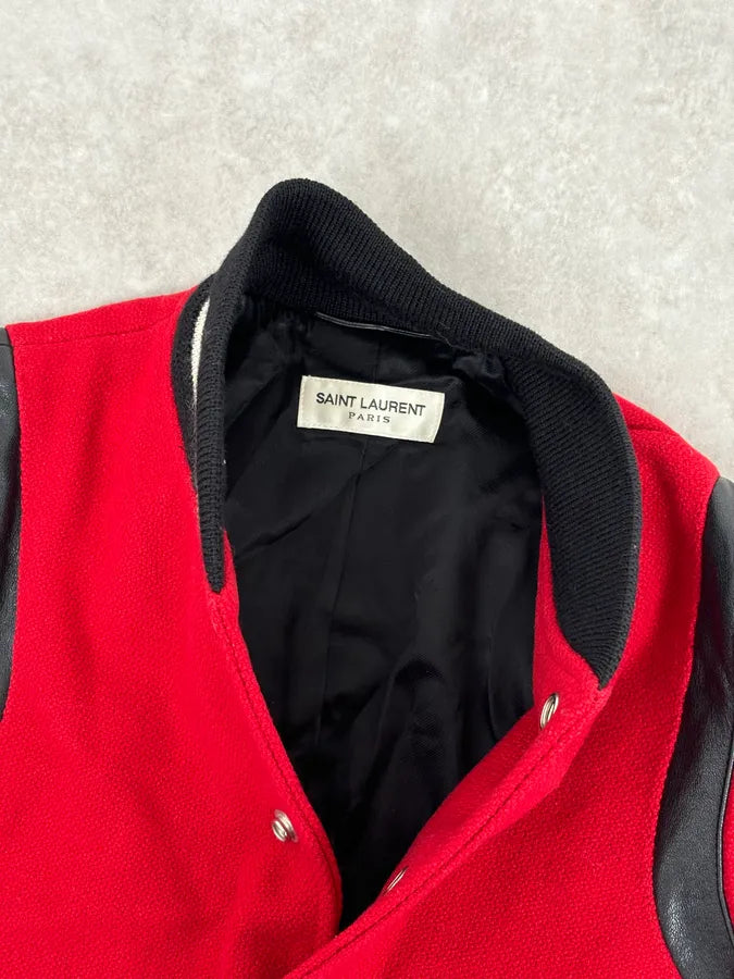 AW2018 Saint Laurent Red & Black Hybrid Leather Varsity Jacket  yOHiFNS 7