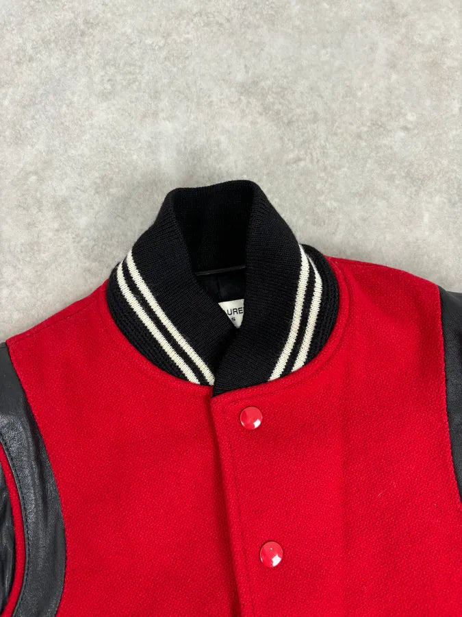 AW2018 Saint Laurent Red & Black Hybrid Leather Varsity Jacket  yOHiFNS 3