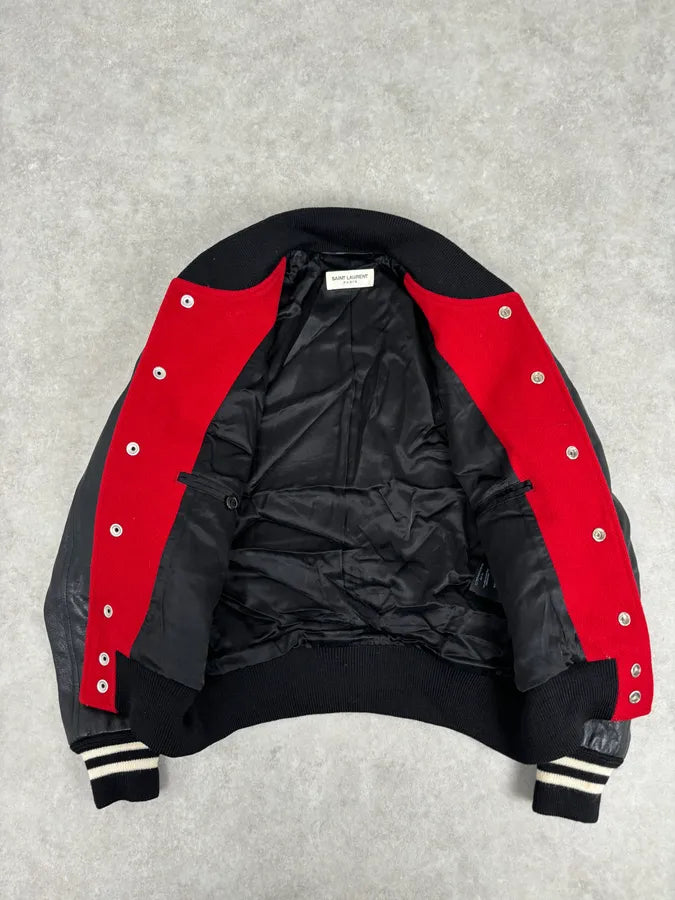 AW2018 Saint Laurent Red & Black Hybrid Leather Varsity Jacket  yOHiFNS 6