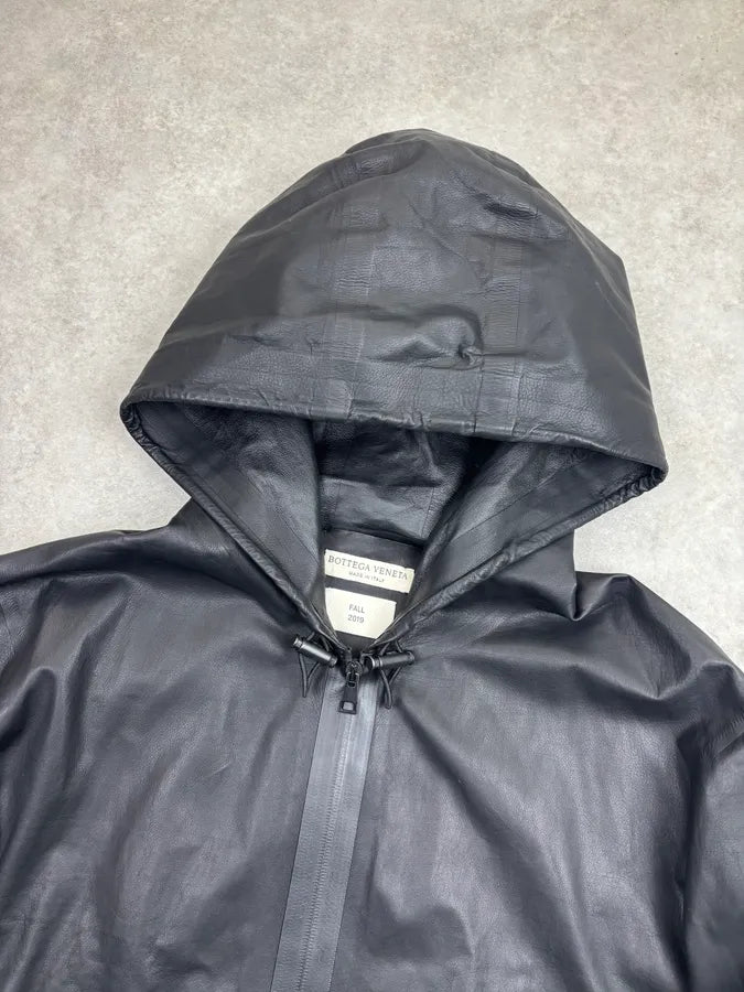 FW2019 Bottega Veneta Black Leather Technical Hooded Jacket UDFjjbl 4