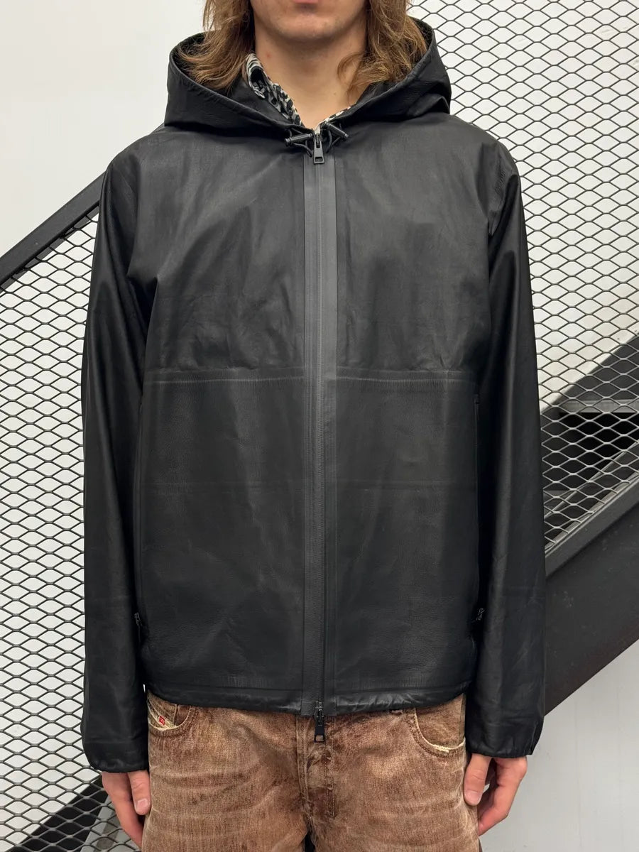 FW2019 Bottega Veneta Black Leather Technical Hooded Jacket UDFjjbl 2
