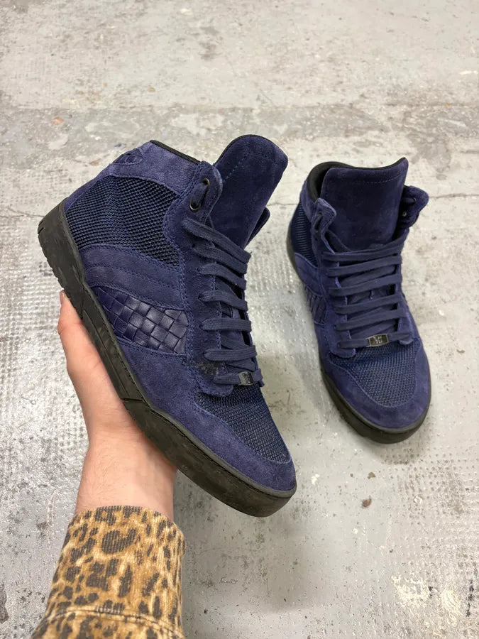 FW2019 Bottega Veneta Navy Suede High-Top Sneakers FyrIRJE 0