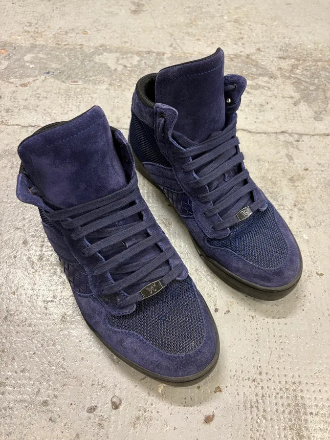 FW2019 Bottega Veneta Navy Suede High-Top Sneakers FyrIRJE 3