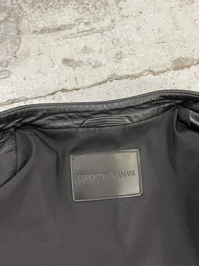 FW2019 Emporio Armani Biker Black Leather Woven Jacket mFOQwYs 7