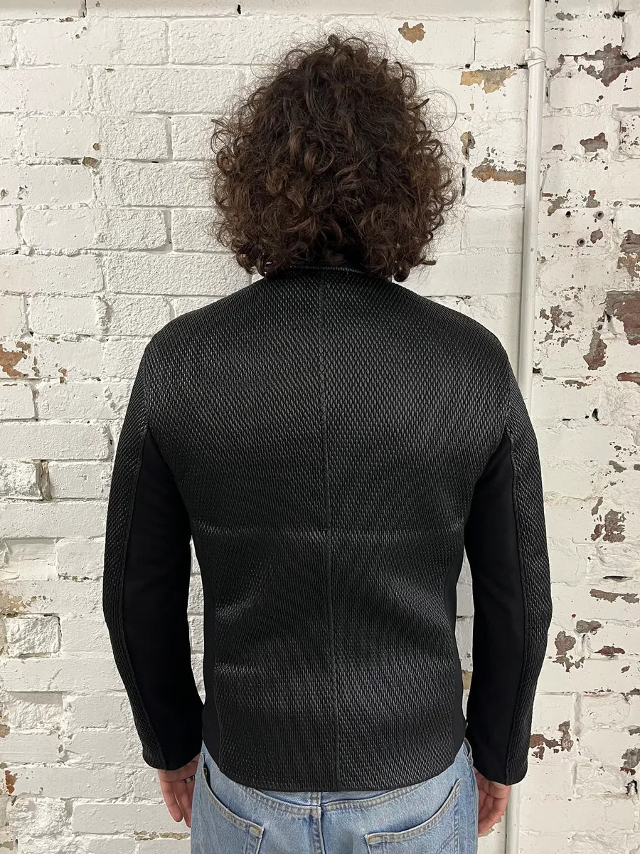 FW2019 Emporio Armani Biker Black Leather Woven Jacket mFOQwYs 2