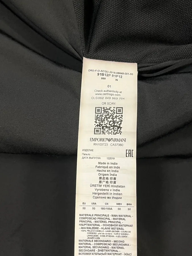 FW2019 Emporio Armani Biker Black Leather Woven Jacket mFOQwYs 9