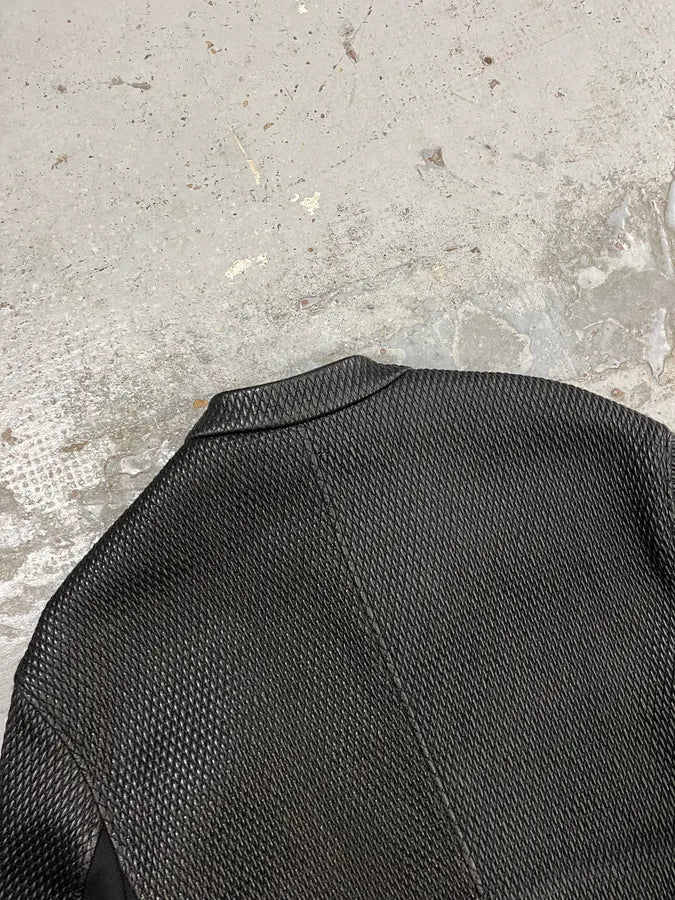 FW2019 Emporio Armani Biker Black Leather Woven Jacket mFOQwYs 6