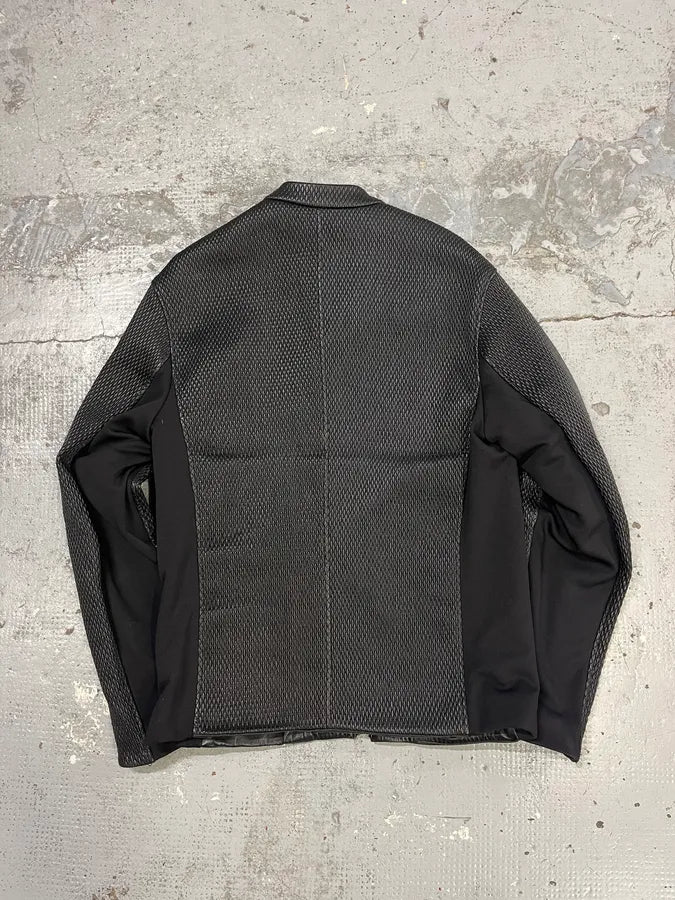 FW2019 Emporio Armani Biker Black Leather Woven Jacket mFOQwYs 5