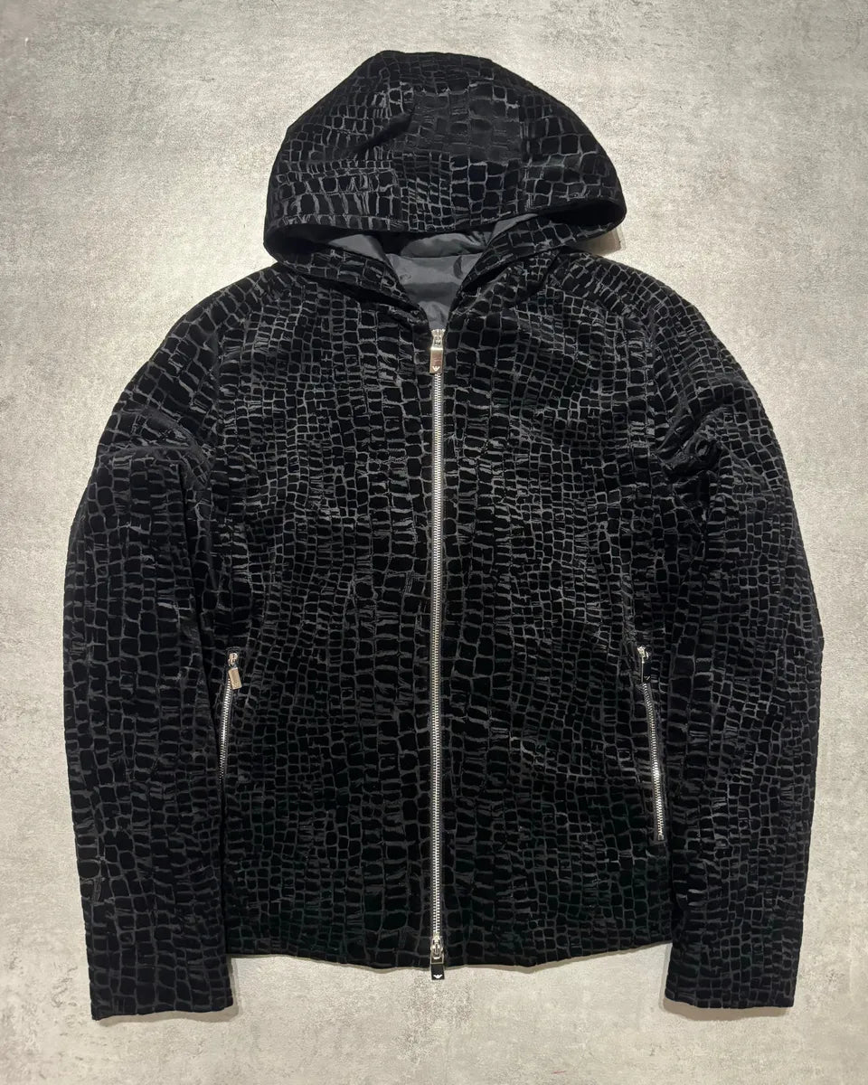 FW2019 Emporio Armani Black Cracked Croco Effect Black Jacket (M) GseFfhI 0