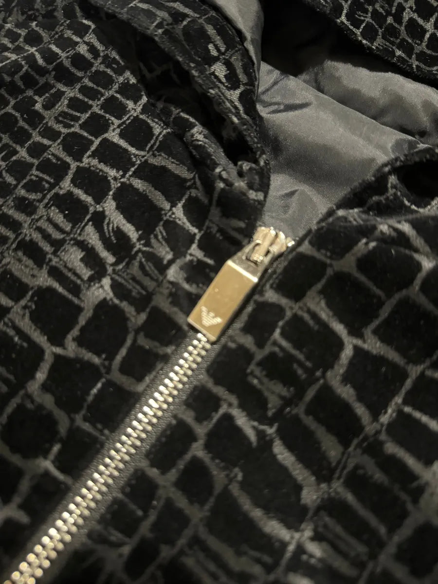 FW2019 Emporio Armani Black Cracked Croco Effect Black Jacket (M) GseFfhI 4
