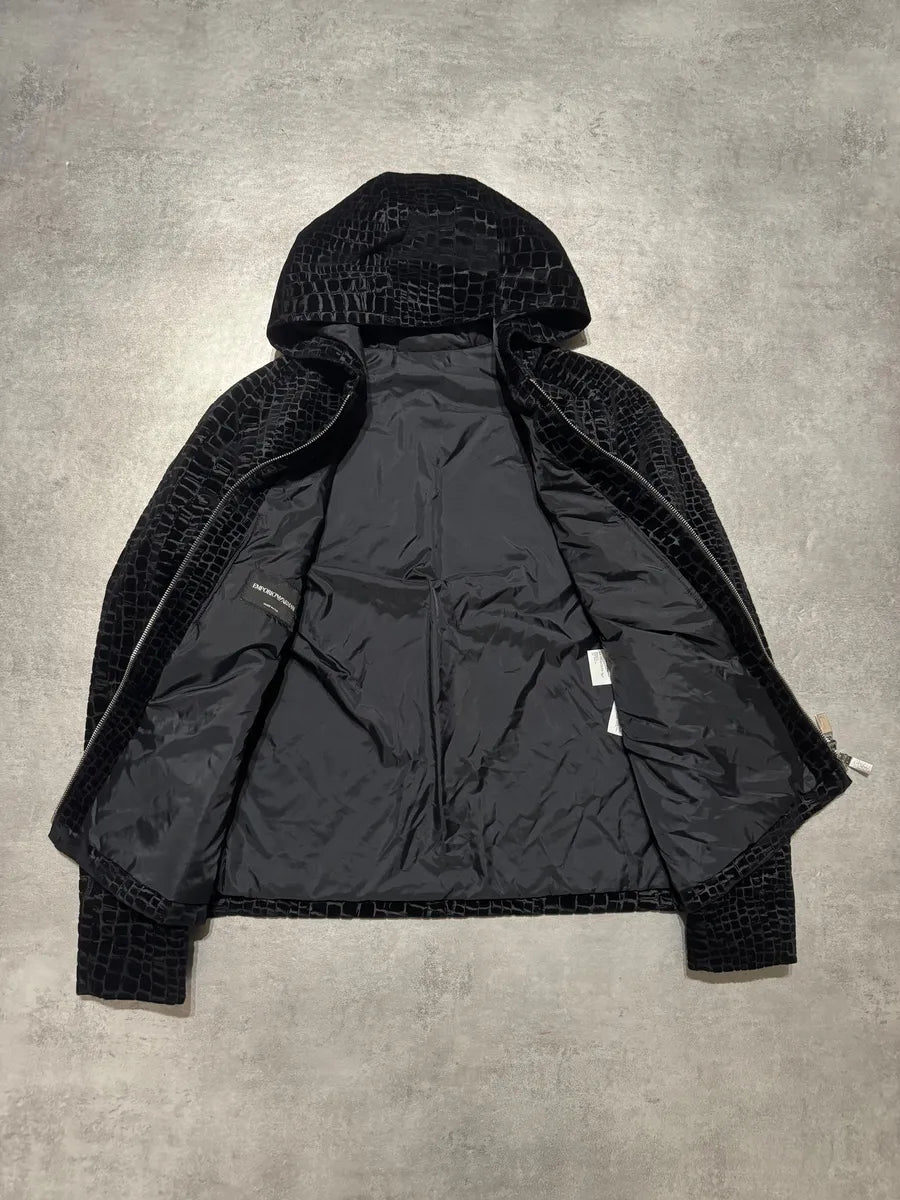 FW2019 Emporio Armani Black Cracked Croco Effect Black Jacket (M) GseFfhI 7