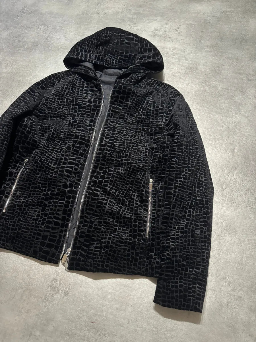 FW2019 Emporio Armani Black Cracked Croco Effect Black Jacket (M) GseFfhI 9