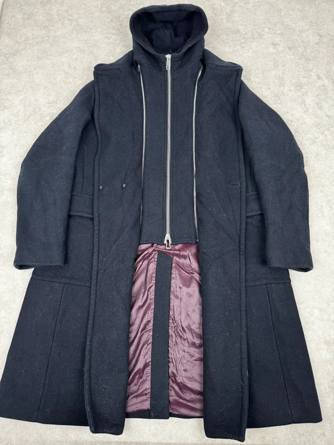 FW2019 Emporio Armani Navy Wool Layers Long Jacket FxjIgFf 3