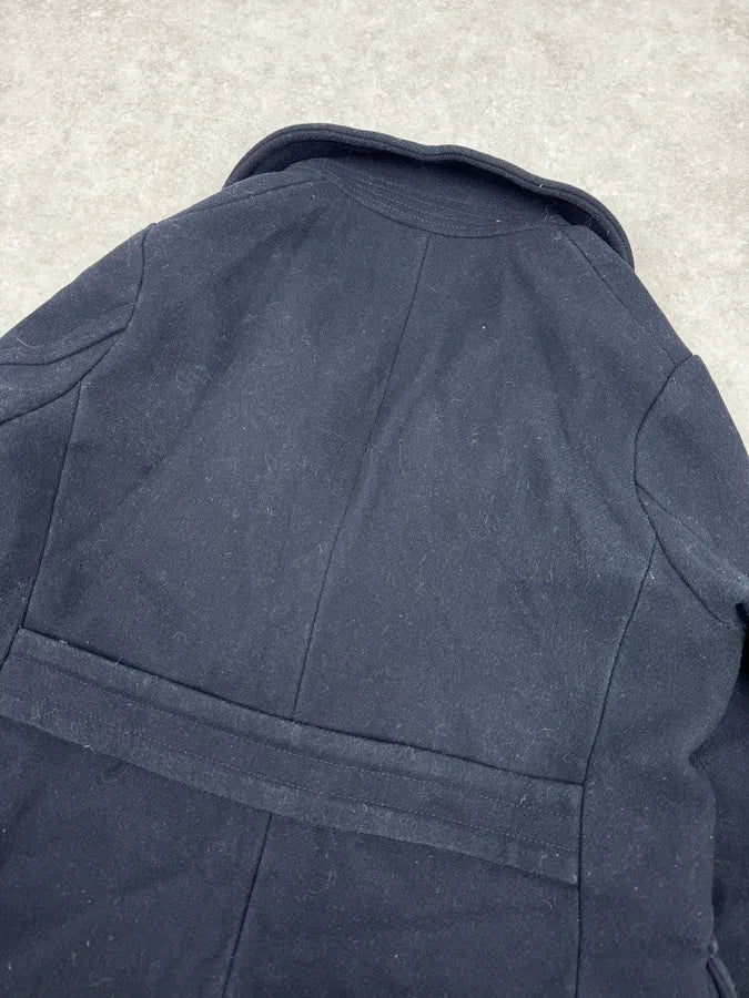 FW2019 Emporio Armani Navy Wool Layers Long Jacket FxjIgFf 7