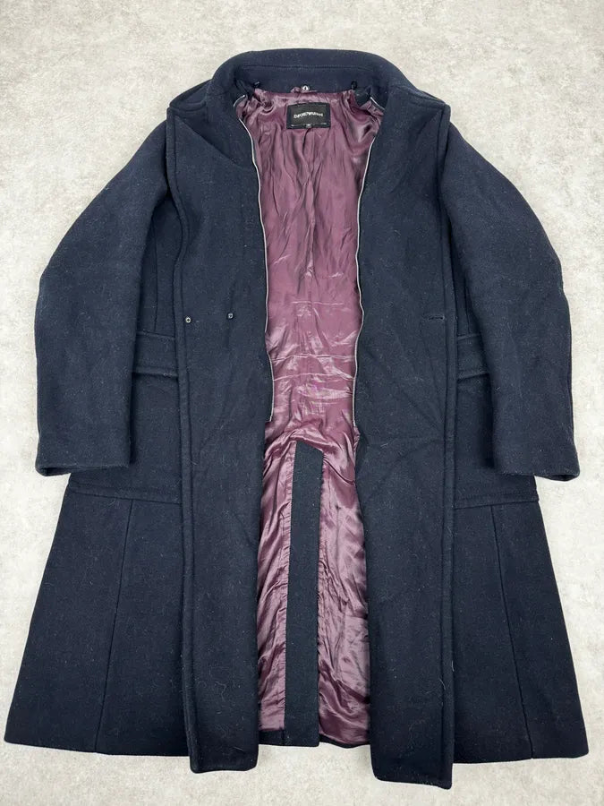FW2019 Emporio Armani Navy Wool Layers Long Jacket FxjIgFf 4