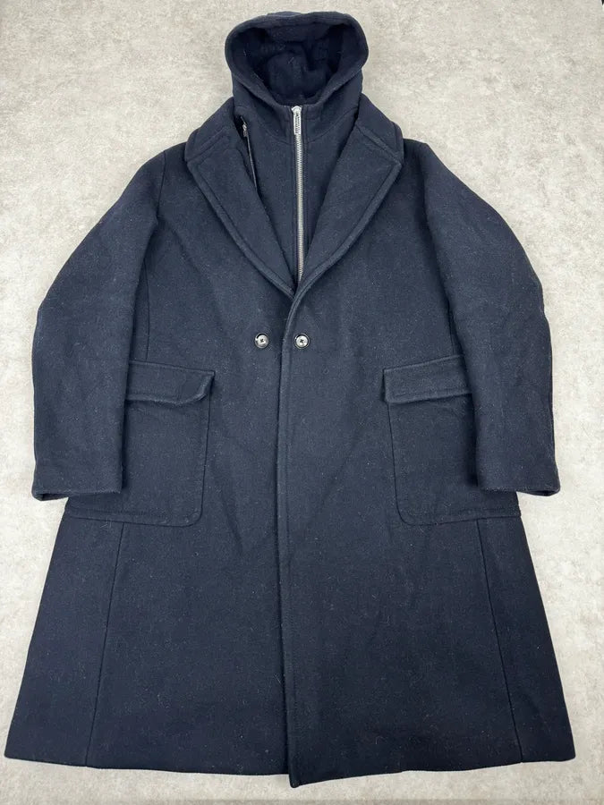 FW2019 Emporio Armani Navy Wool Layers Long Jacket FxjIgFf 0