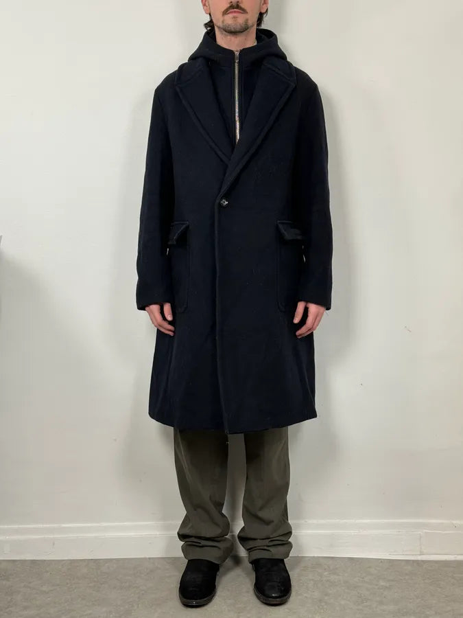 FW2019 Emporio Armani Navy Wool Layers Long Jacket FxjIgFf 1
