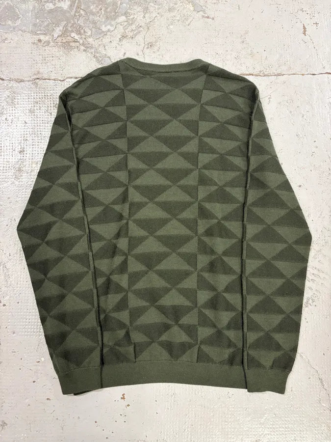FW2019 Emporio Armani Olive Green Geometric Wool Sweater TNtbouX 5