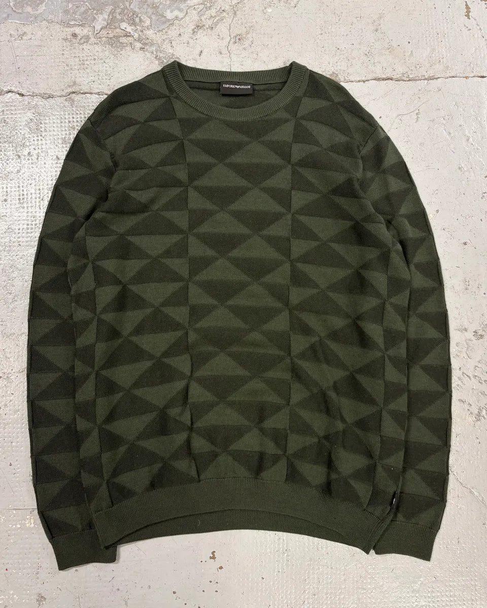 FW2019 Emporio Armani Olive Green Geometric Wool Sweater TNtbouX 0