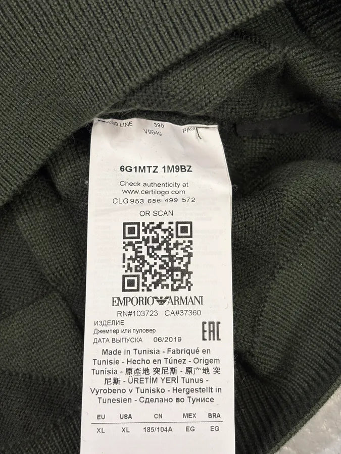FW2019 Emporio Armani Olive Green Geometric Wool Sweater TNtbouX 9