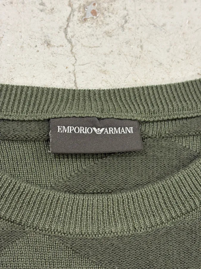 FW2019 Emporio Armani Olive Green Geometric Wool Sweater TNtbouX 8