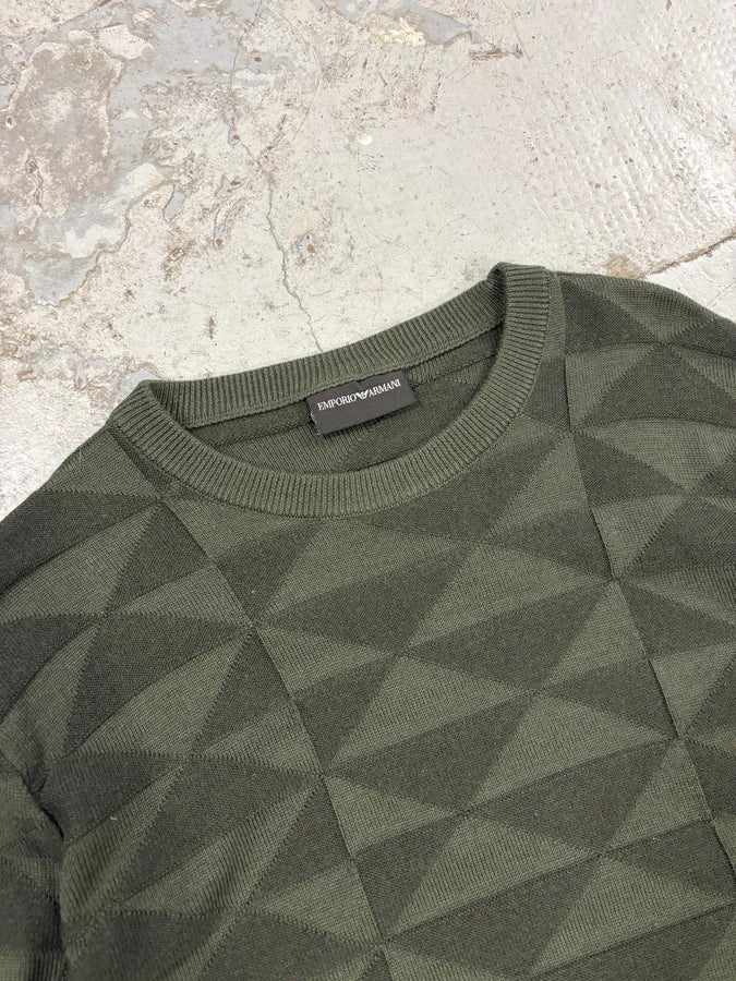 FW2019 Emporio Armani Olive Green Geometric Wool Sweater TNtbouX 4