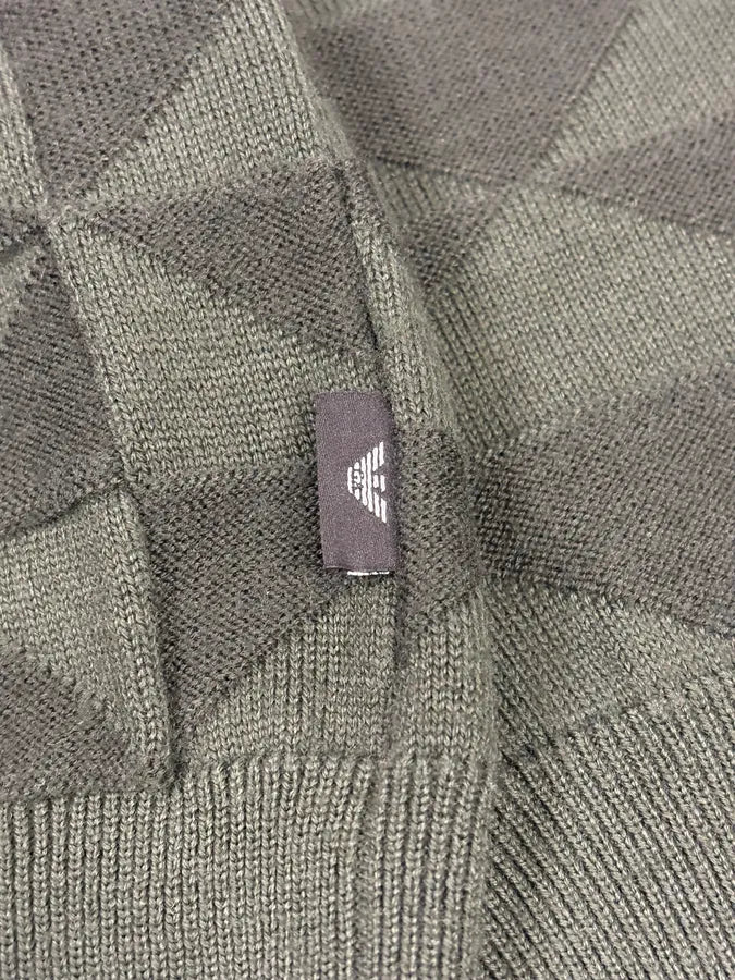 FW2019 Emporio Armani Olive Green Geometric Wool Sweater TNtbouX 7