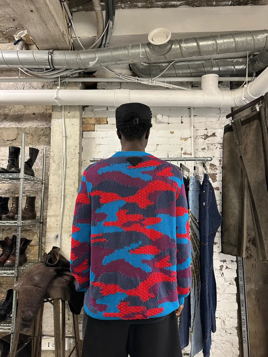 FW2019 Prada Camouflage Vibrant Energy Red & Blue Wool Sweater RBmBaDe 2