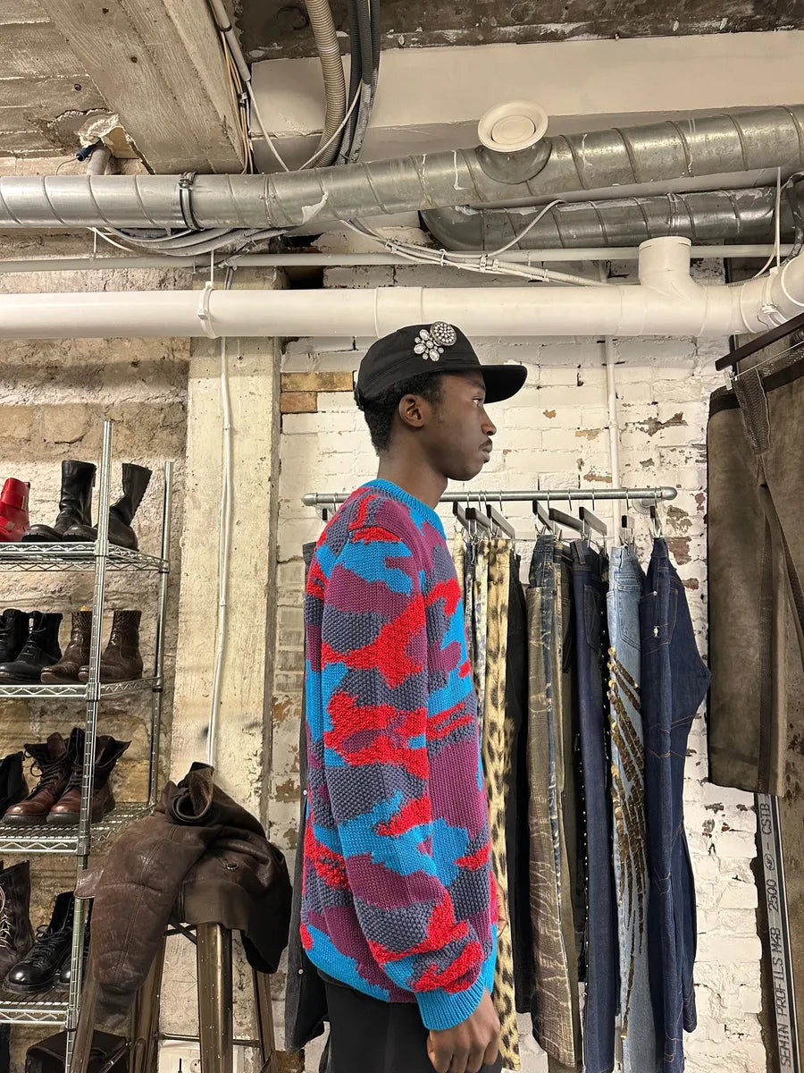 FW2019 Prada Camouflage Vibrant Energy Red & Blue Wool Sweater RBmBaDe 3