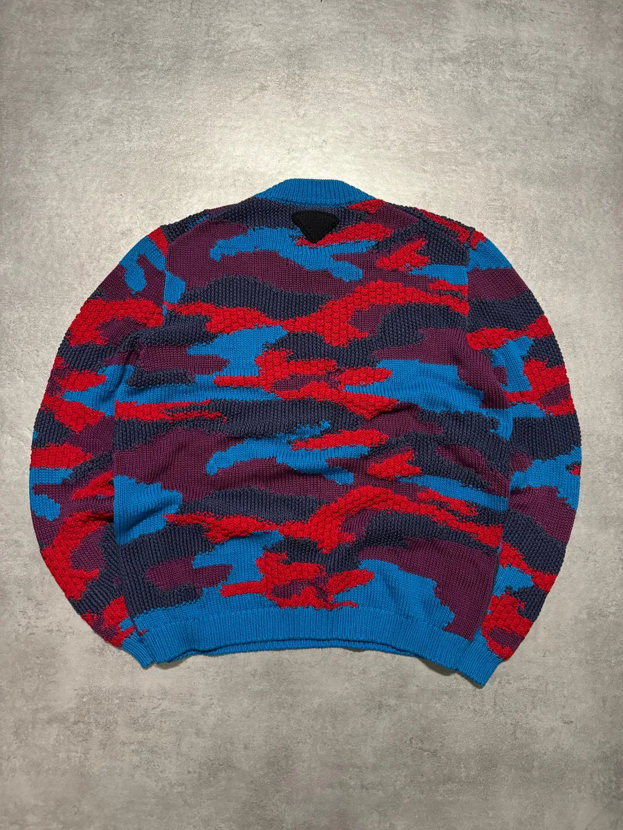 FW2019 Prada Camouflage Vibrant Energy Red & Blue Wool Sweater RBmBaDe 4