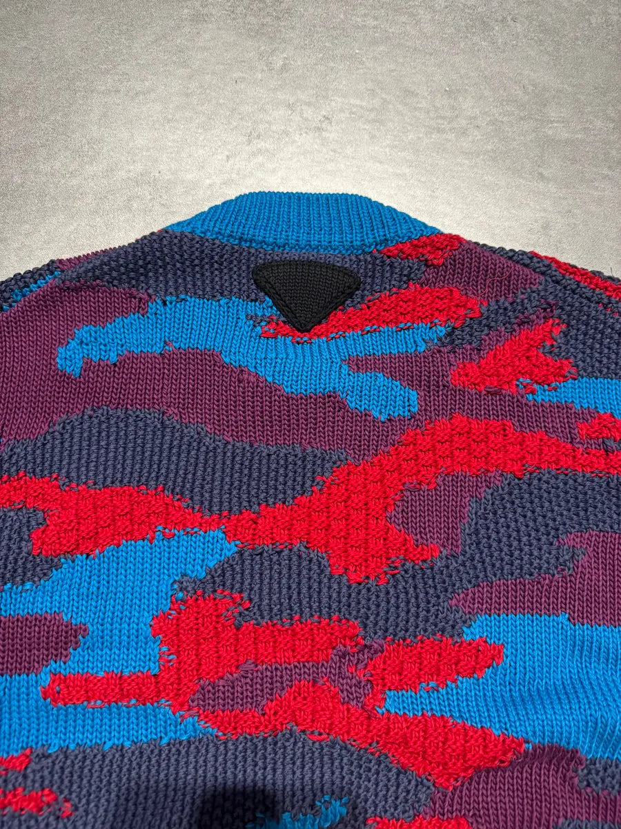 FW2019 Prada Camouflage Vibrant Energy Red & Blue Wool Sweater RBmBaDe 5