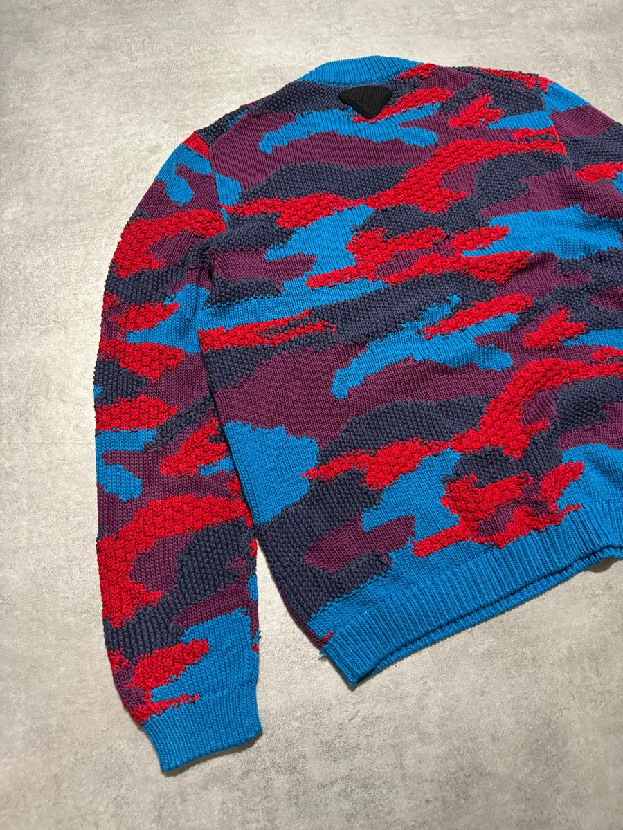 FW2019 Prada Camouflage Vibrant Energy Red & Blue Wool Sweater RBmBaDe 6