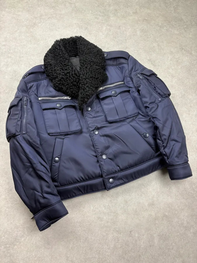 FW2019 Prada Navy Cargo Multi-Pocket Bomber Jacket wPflNYL 4