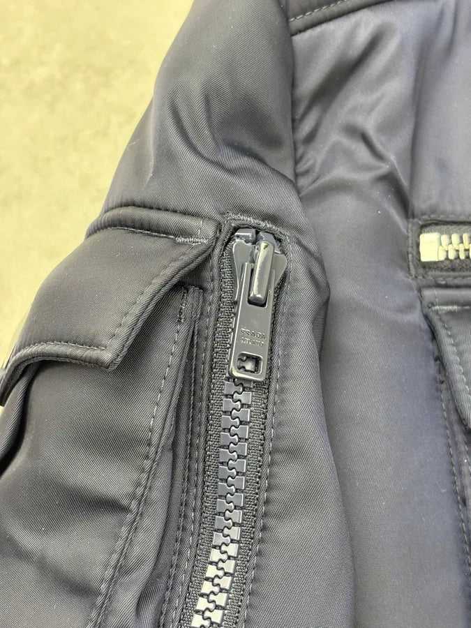 FW2019 Prada Navy Cargo Multi-Pocket Bomber Jacket wPflNYL 10