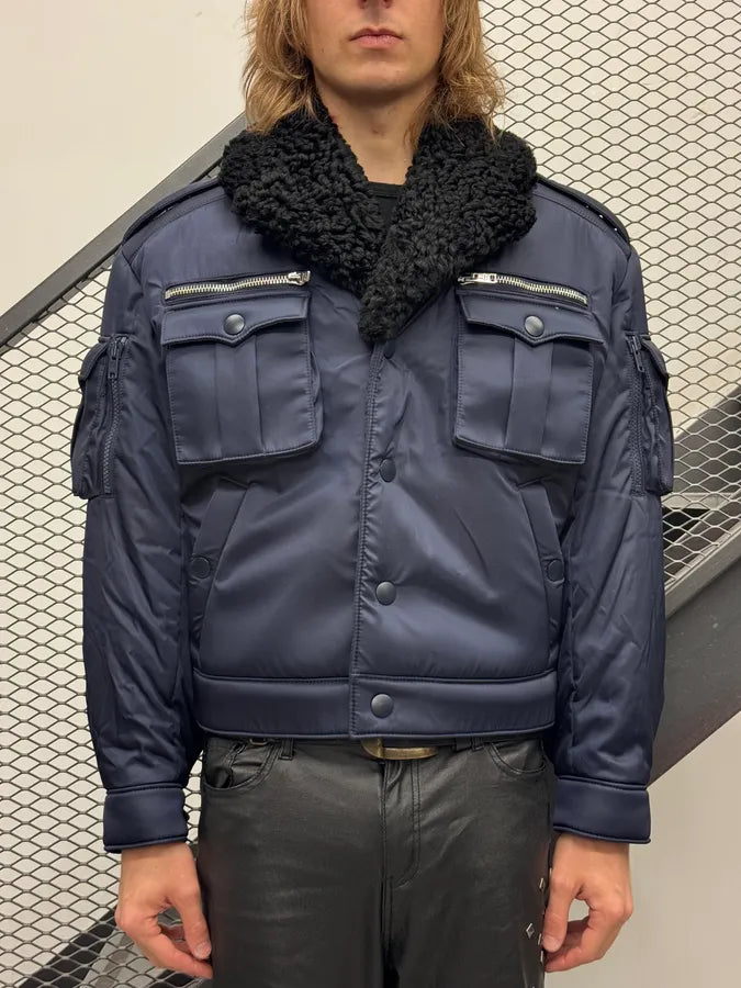 FW2019 Prada Navy Cargo Multi-Pocket Bomber Jacket wPflNYL 1
