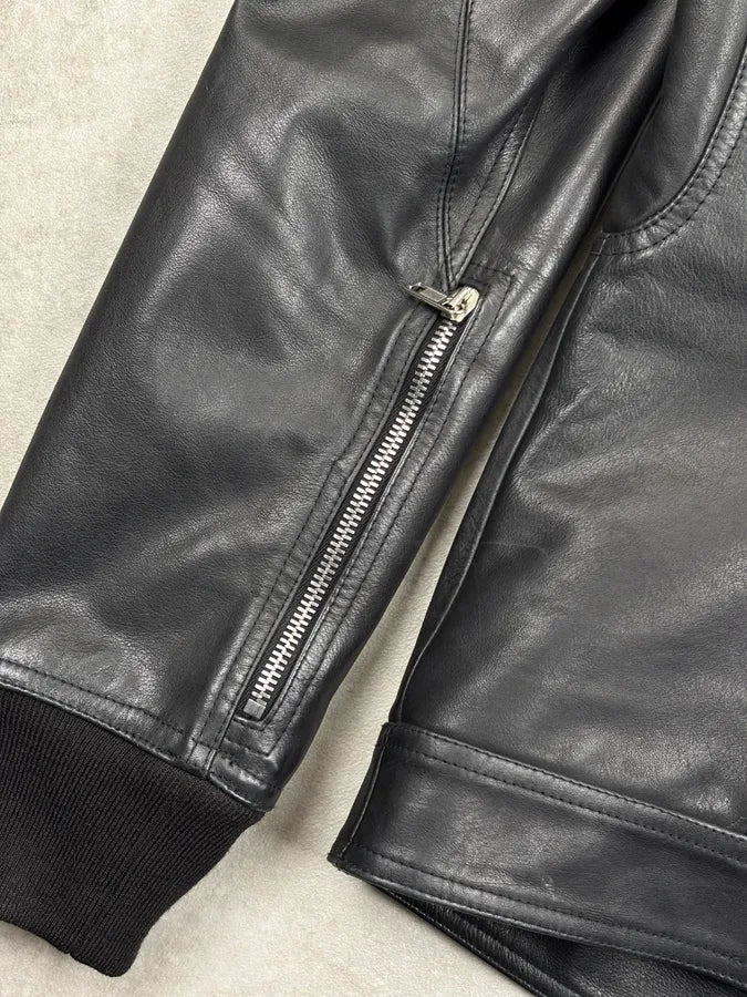 FW2019 Rick Owens Larry Black Leather Jacket KOrMVxp 8