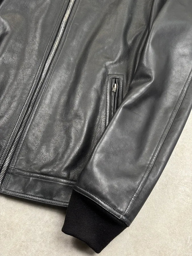 FW2019 Rick Owens Larry Black Leather Jacket KOrMVxp 7