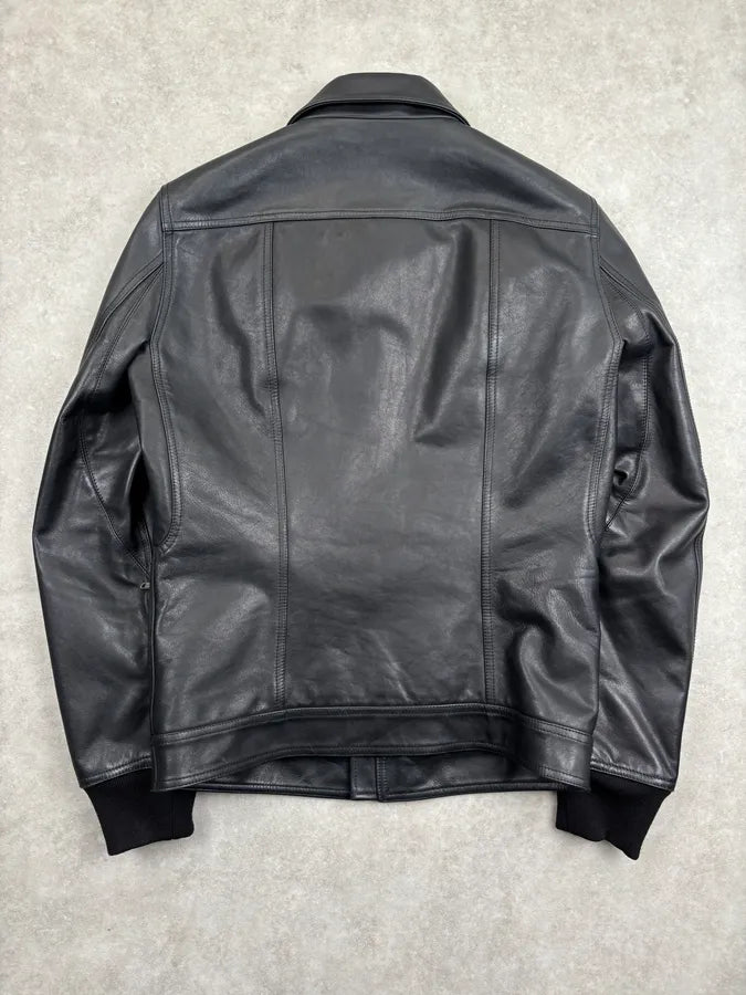 FW2019 Rick Owens Larry Black Leather Jacket KOrMVxp 4