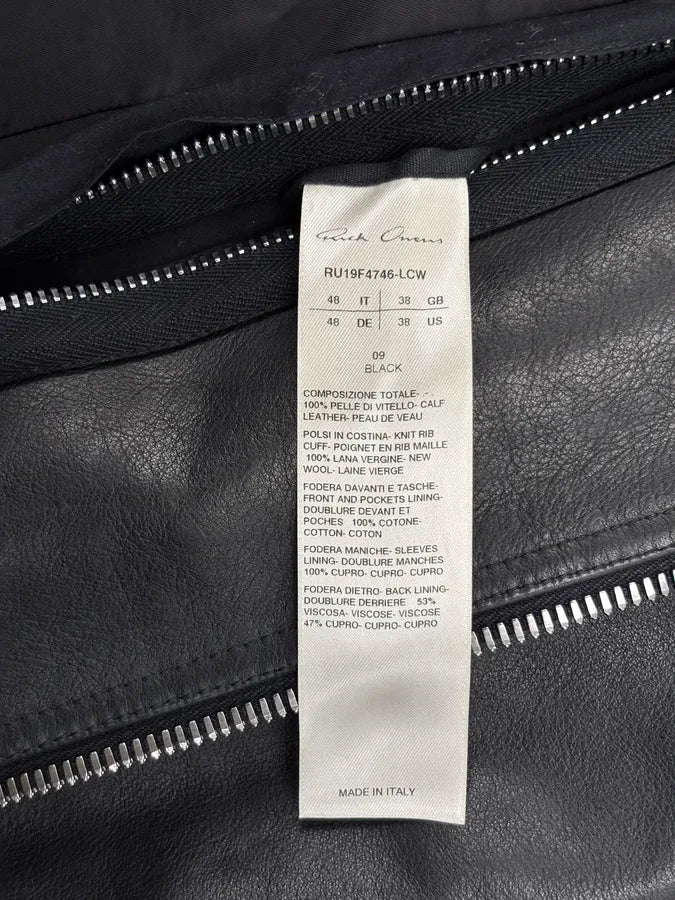 FW2019 Rick Owens Larry Black Leather Jacket KOrMVxp 10